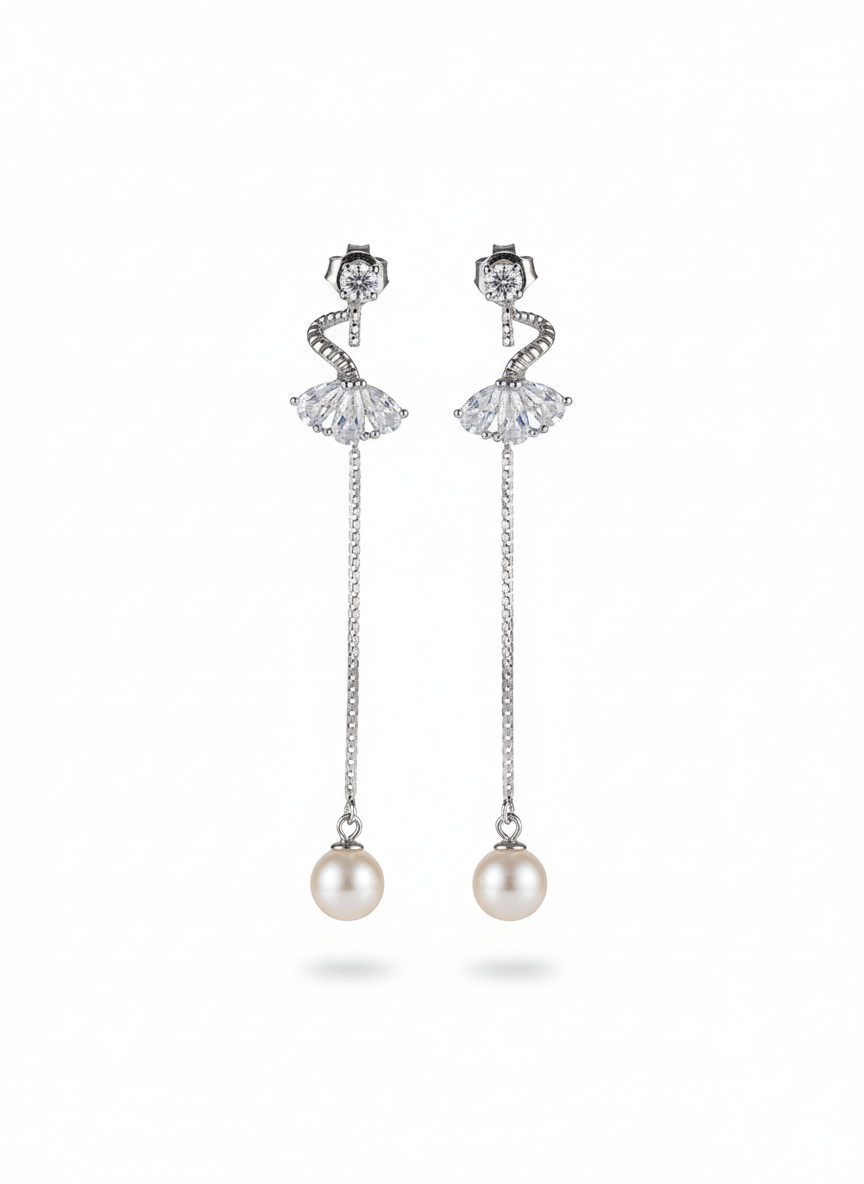 Cubic Zirconia Silver-Plated Dangle Drop Earrings