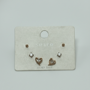 Silver Cubic Zirconia Heart Stud Earrings Set