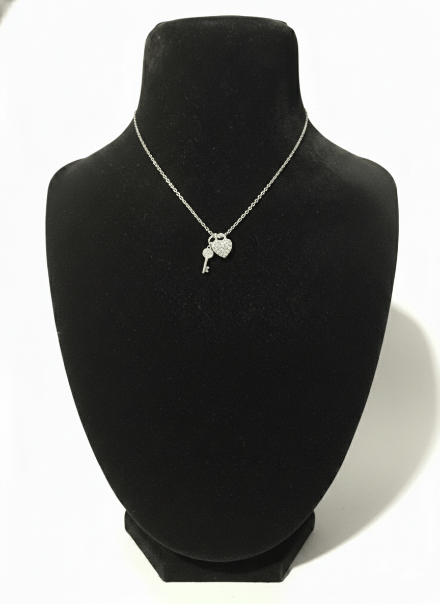 Sterling Silver Heart and Key Necklace