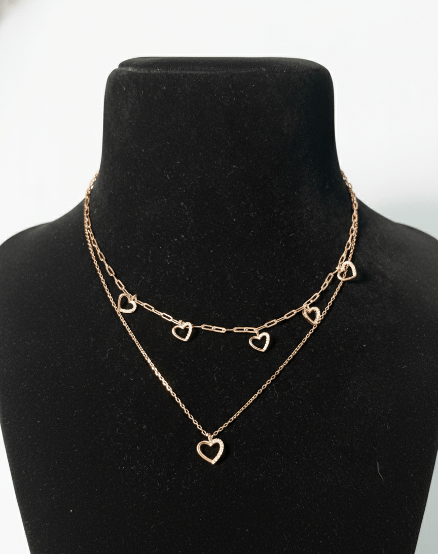 Sterling Silver Rose Gold Double Chain Necklace for Women