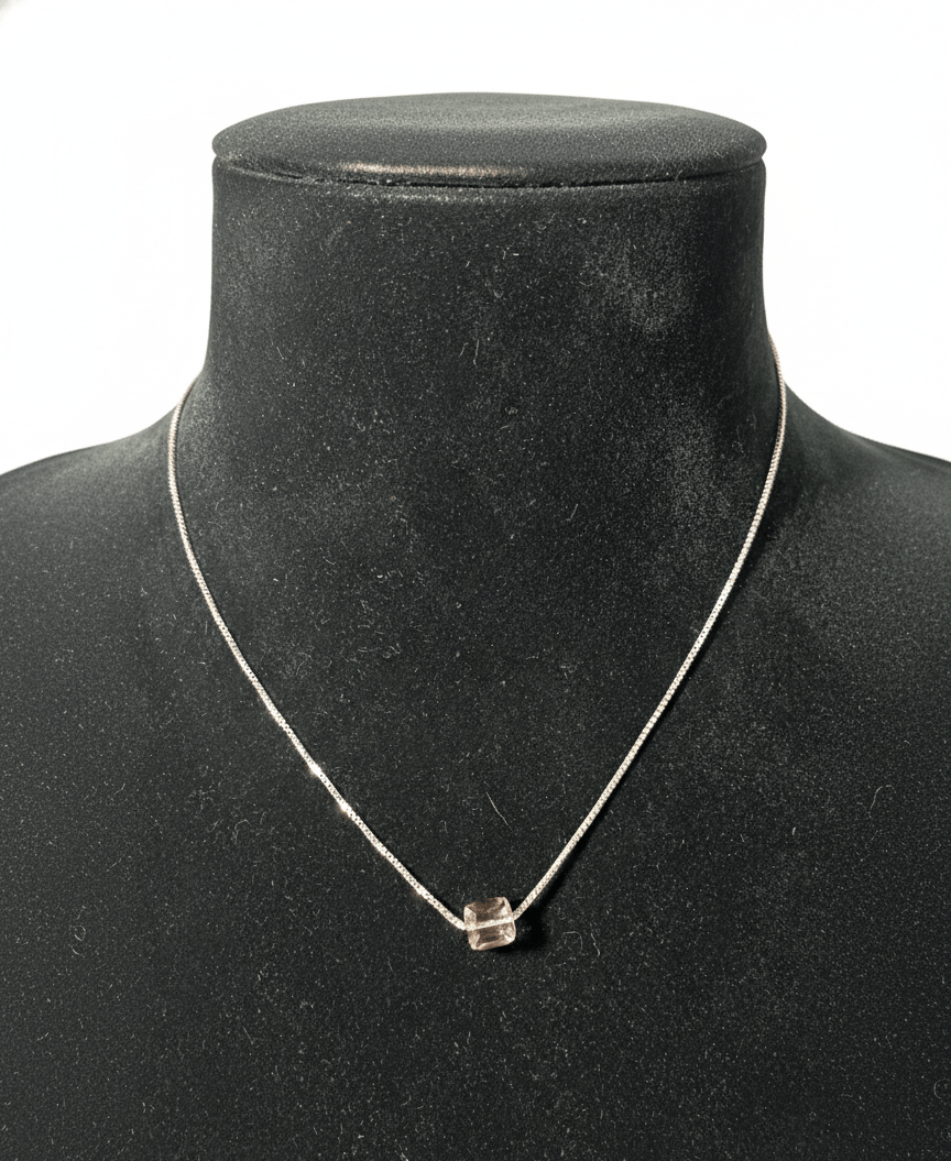 Minimal Cube Crystal Silver Chain Necklace