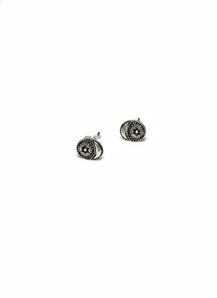 Floral Wheel Silver Stud Earrings