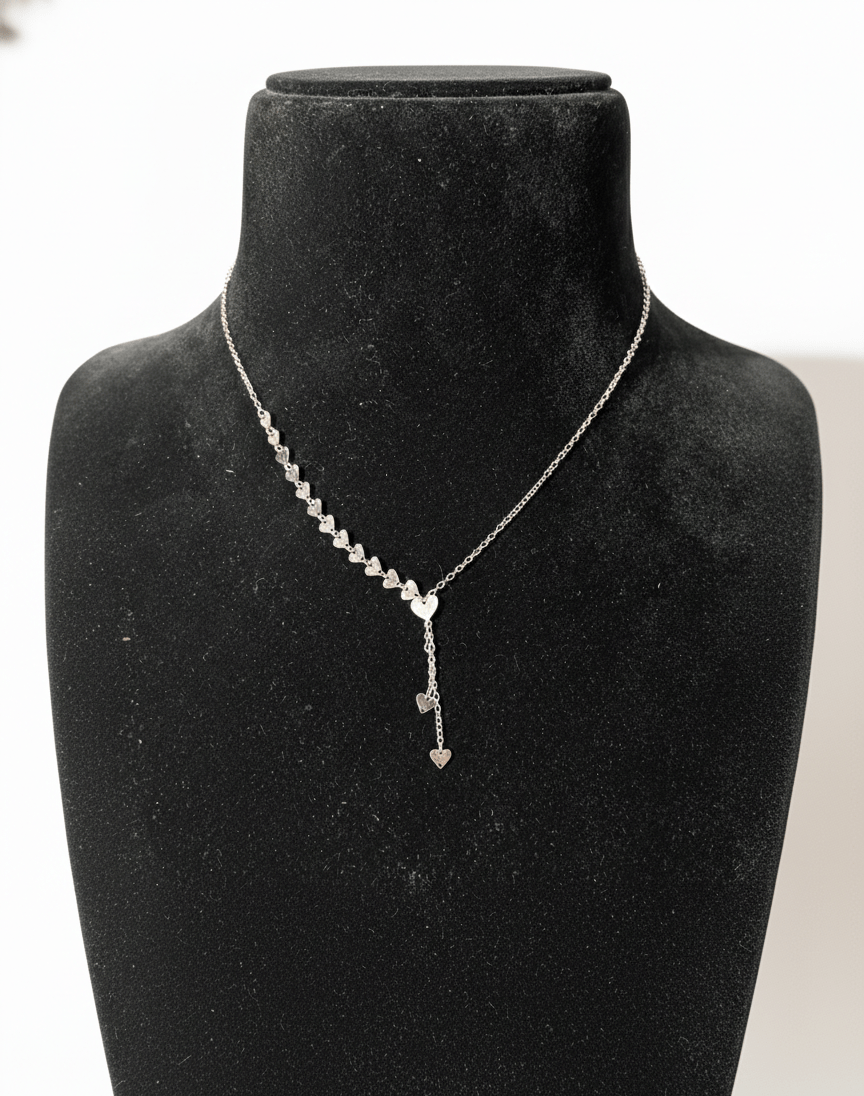 Silver Necklace with Multiple Heart-Shaped Charms