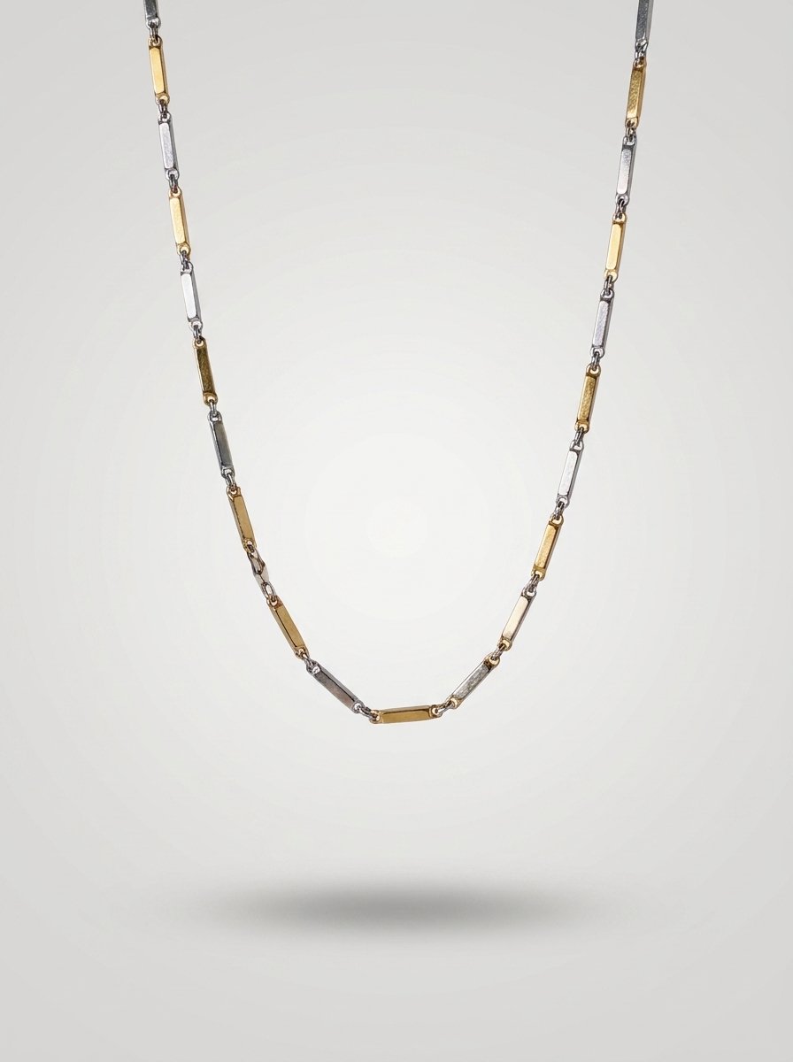 Elegant Two-Tone Bar Link Chain Necklace