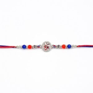 Swastik Rakhi for Brother | Red Blue Beaded Traditional Raksha Bandhan Thread